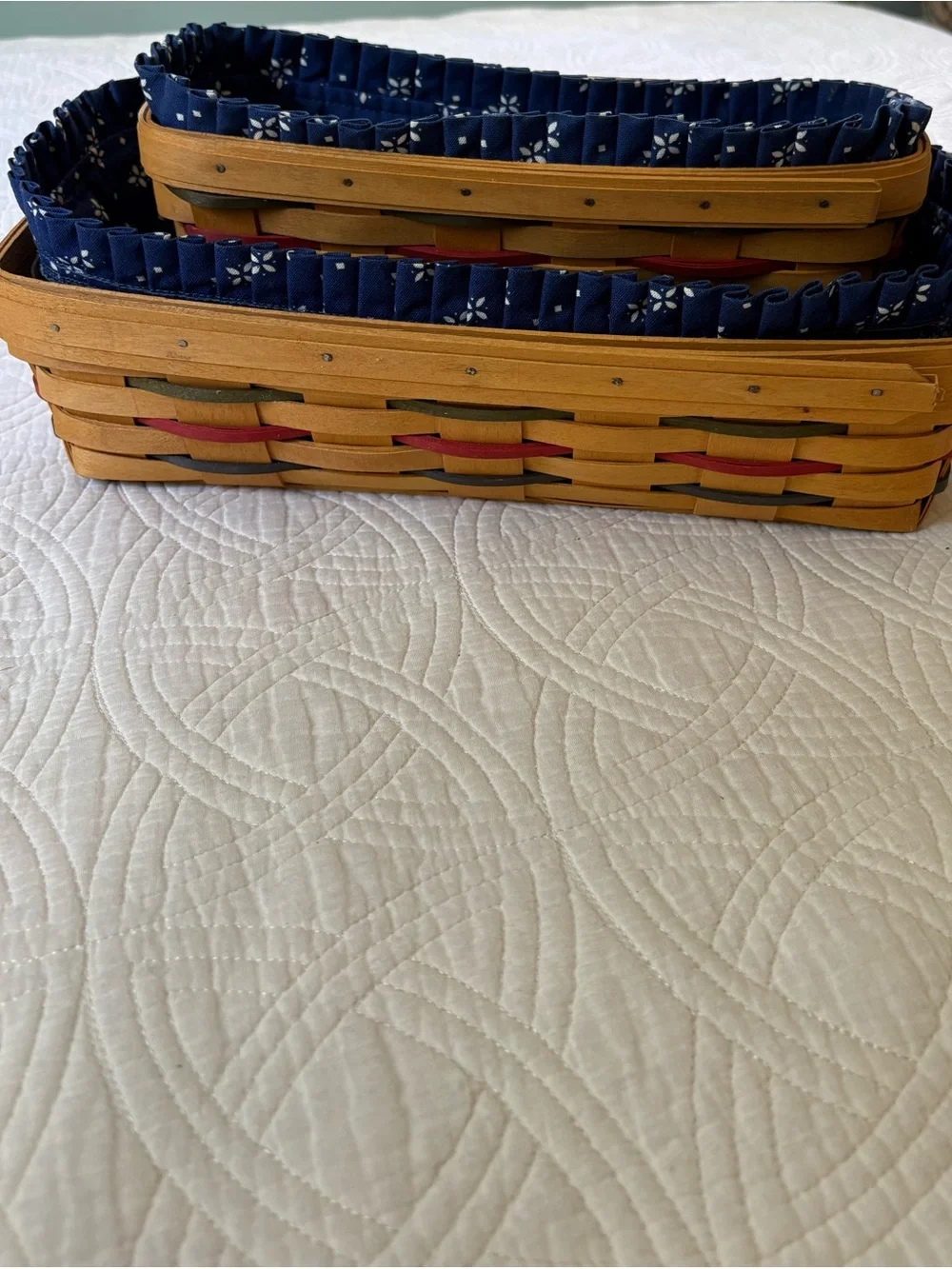 1997 Longaberger Cracker Basket with Classic Blue Liner and Handles